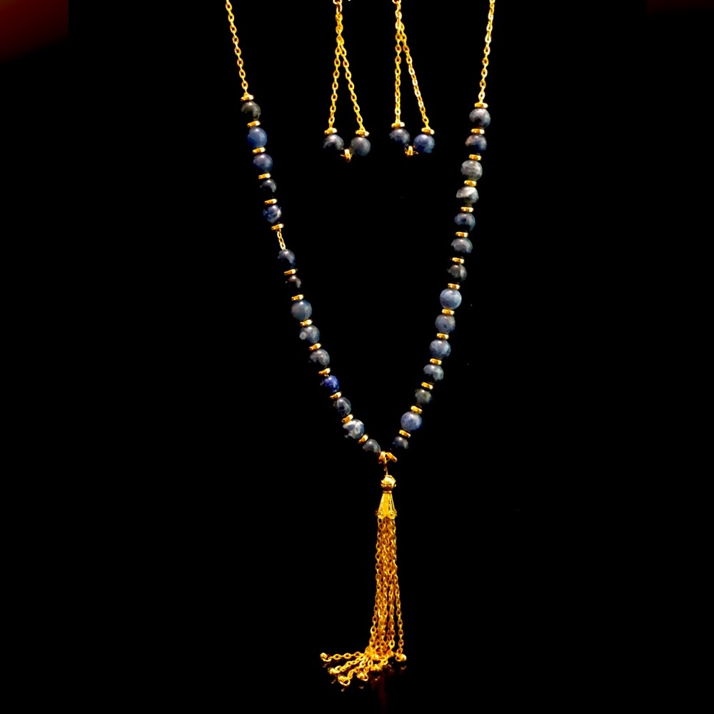 Nobel looking Sodalite beaded necklace with a beautiful tassel cone.